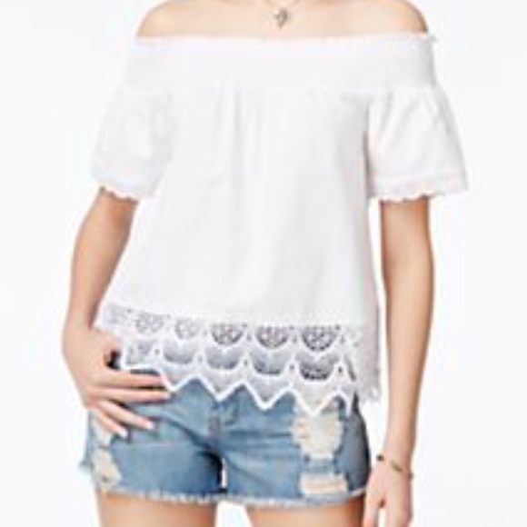 Almost Famous Tops - Almost Famous Lace-Trim Off-The-Shoulder Top